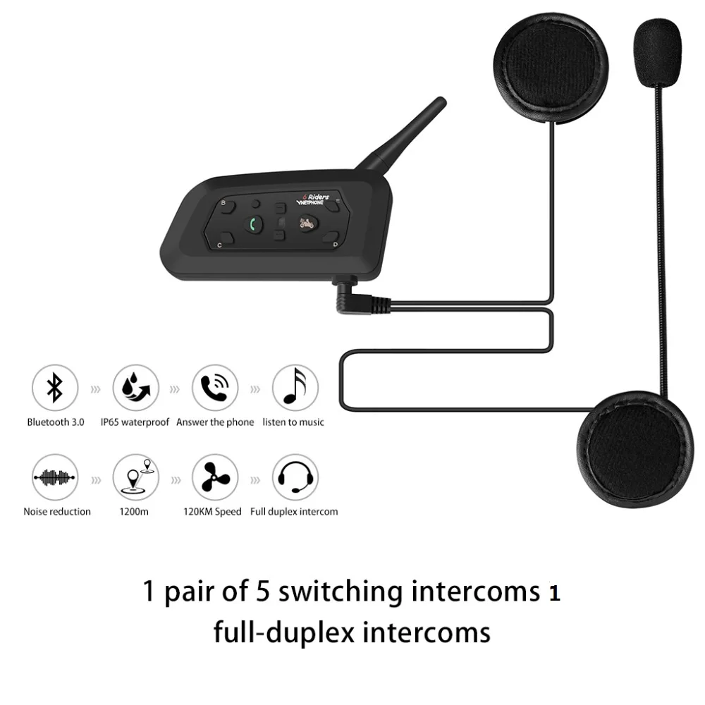 Шлем гарнитура 1200 м водонепроницаемый мотоциклетный шлем Bluetooth Walkie talkie V6 полный