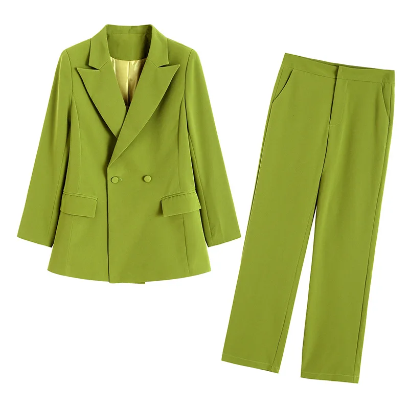 Женский деловой костюм с длинным рукавом двубортный брюками из двух предметов