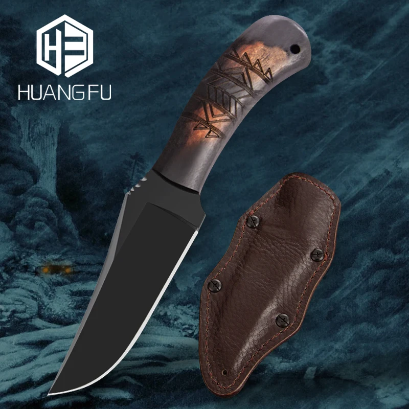 

Hot fixed blade knife stone wash 80crv2 blade black maple handle hunting camp survival tactics straight knife outdoor tool