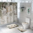Набор водонепроницаемых штор для душа из полиэстера с изображением бабочки и белой розы, Противоскользящие коврики для ванной, коврики, подстилка для туалета