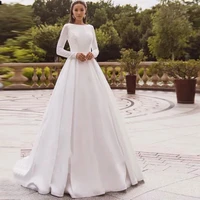modest long sleeves wedding dresses 2021 a line muslim bridal gowns customized jersey bride dress vestido de noiva