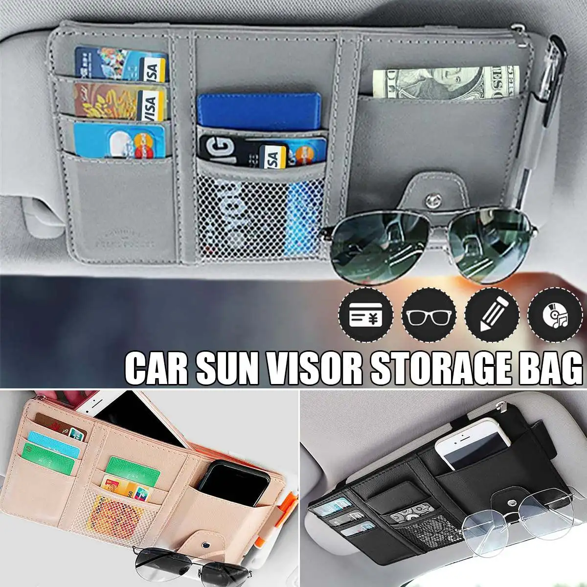 

Car Auto Sun Visor Point Pocket Organizer Pouch Bag Card Glasses Storage Holder Car-styling IC Card Holder Sunshade Bag