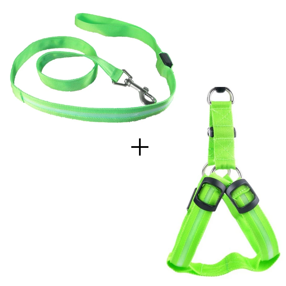 green harness set Светодиодный собачий ошейник, поводок для собак, собачий ошейник, набор, электронный нейлоновый собачий поводок, веревочный светильник, поводок для домашних животных, поводок для кошек, продукт для домашних животных - Цвет: green harness set
