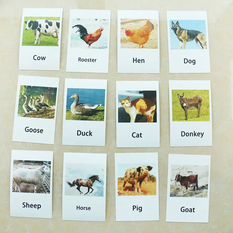 Обучающие карточки Монтессори с животными для дошкольного обучения обучающие