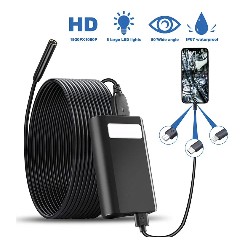 

Upgrade 2.0MP HD Inspection Camera Scope Camera with 8 Light Semi-Rigid Snake Waterproof Endoscope for iPhone & Android