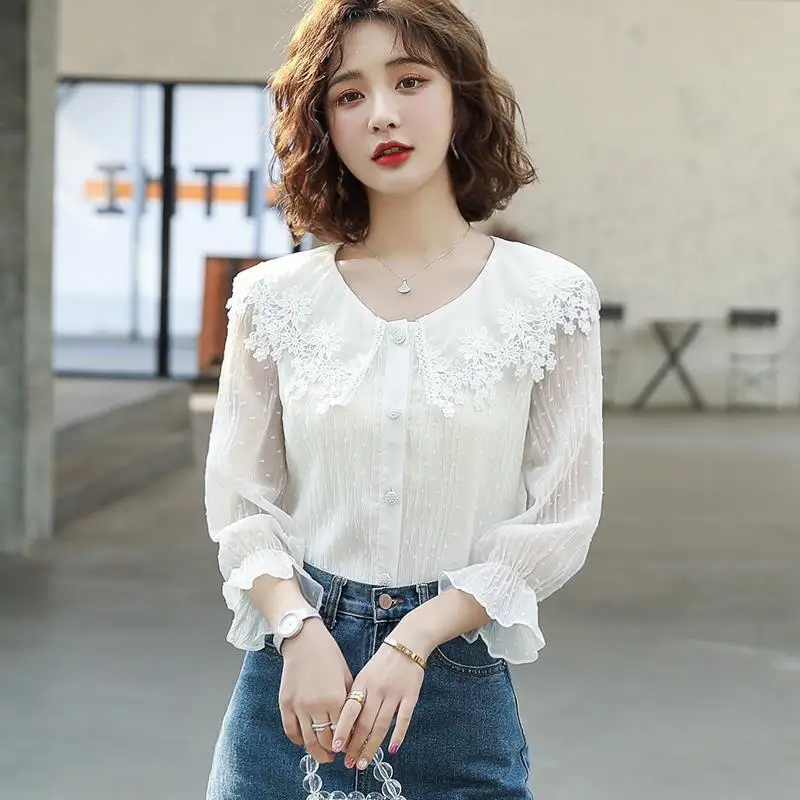 

Блузка Женская весенне-летняя, с рукавом-фонариком, в стиле Питера Пэна