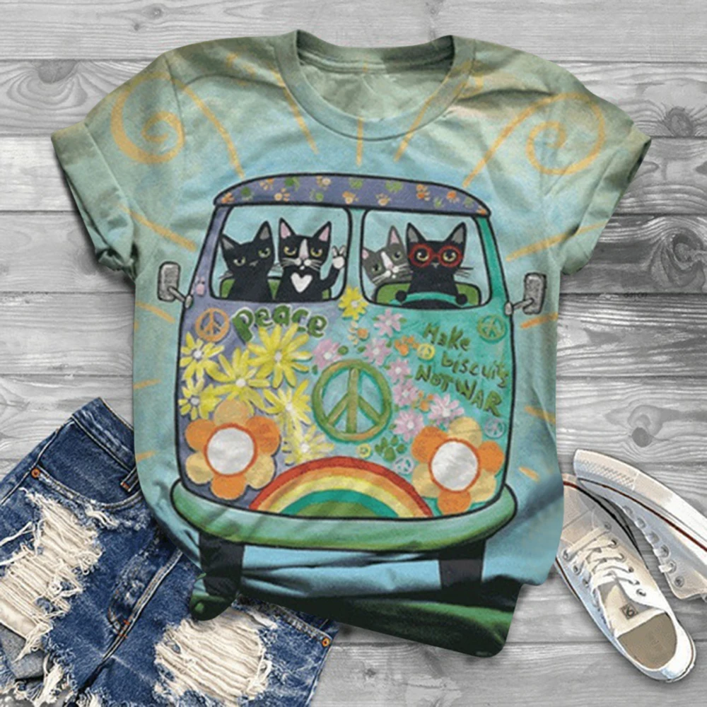 

Female T-Shirt Graphic Tops Women Short Sleeve O-Neck 3d Cat Animal Printed Tops Tee Tshirt Blusas Plus Size