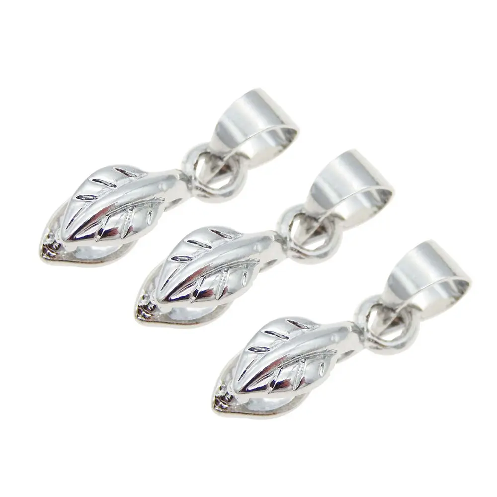 

GraceAngie 2PCS Copper Made Shiny Silver Color Pinch Bail Leaf Shape Designed Handmade Necklace Pendant Jewelry DIY Accessories