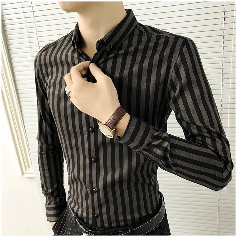 

Famous striped shirt men's long sleeve Korean slim trend handsome Plush shirt men's business casual dress inch