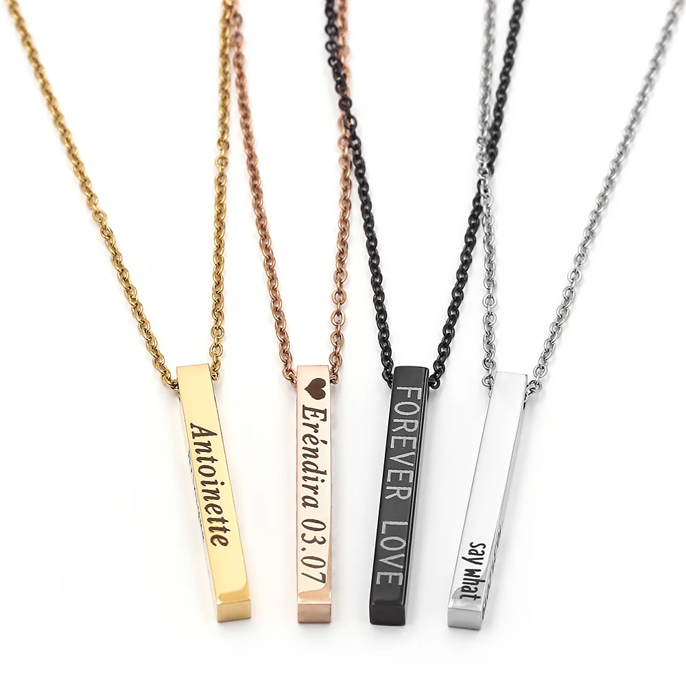 Ожерелье с квадратным кулоном из нержавеющей стали гравировкой по четырем