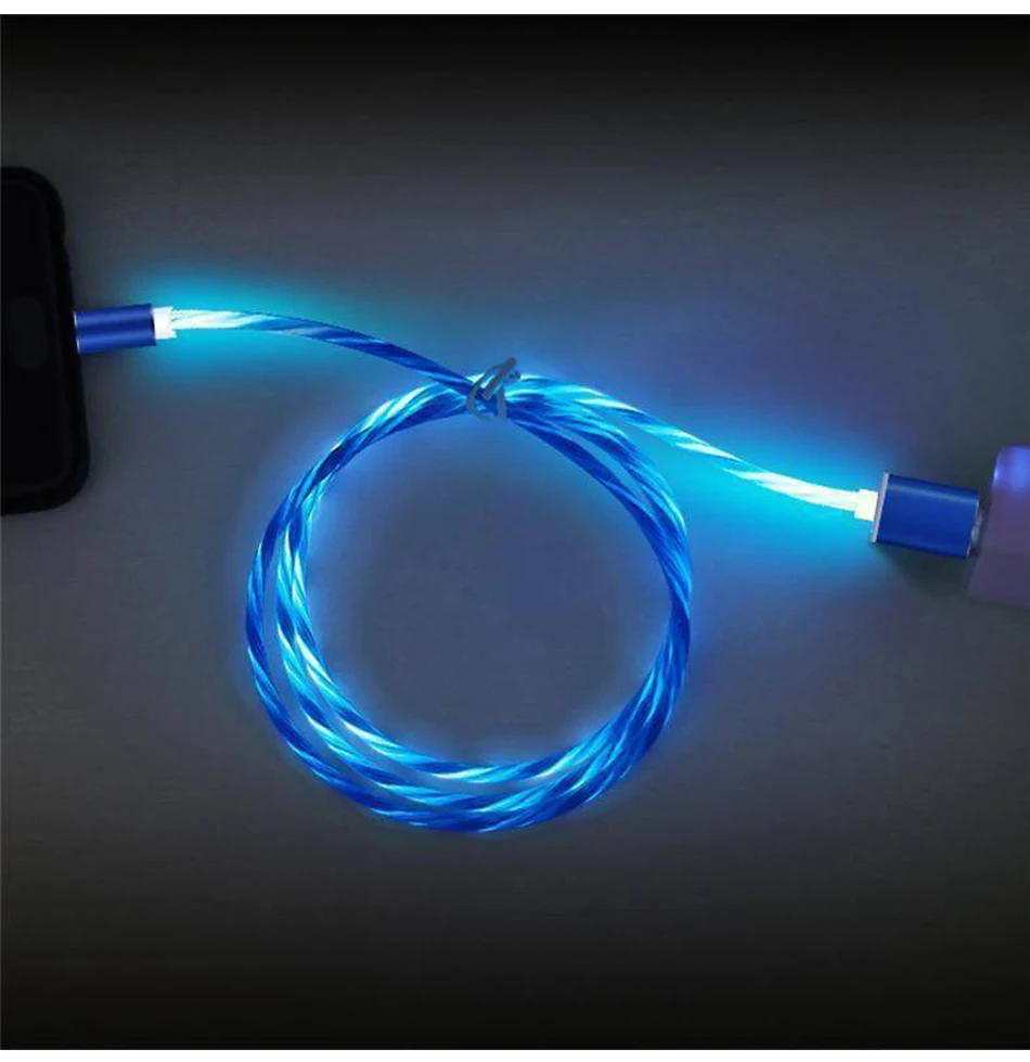 2 м светодиодный светящийся поток данных USB зарядное устройство Тип C/Micro USB/8 контактный кабель для зарядки для iPhone X samsung Galaxy Note зарядный провод шнур