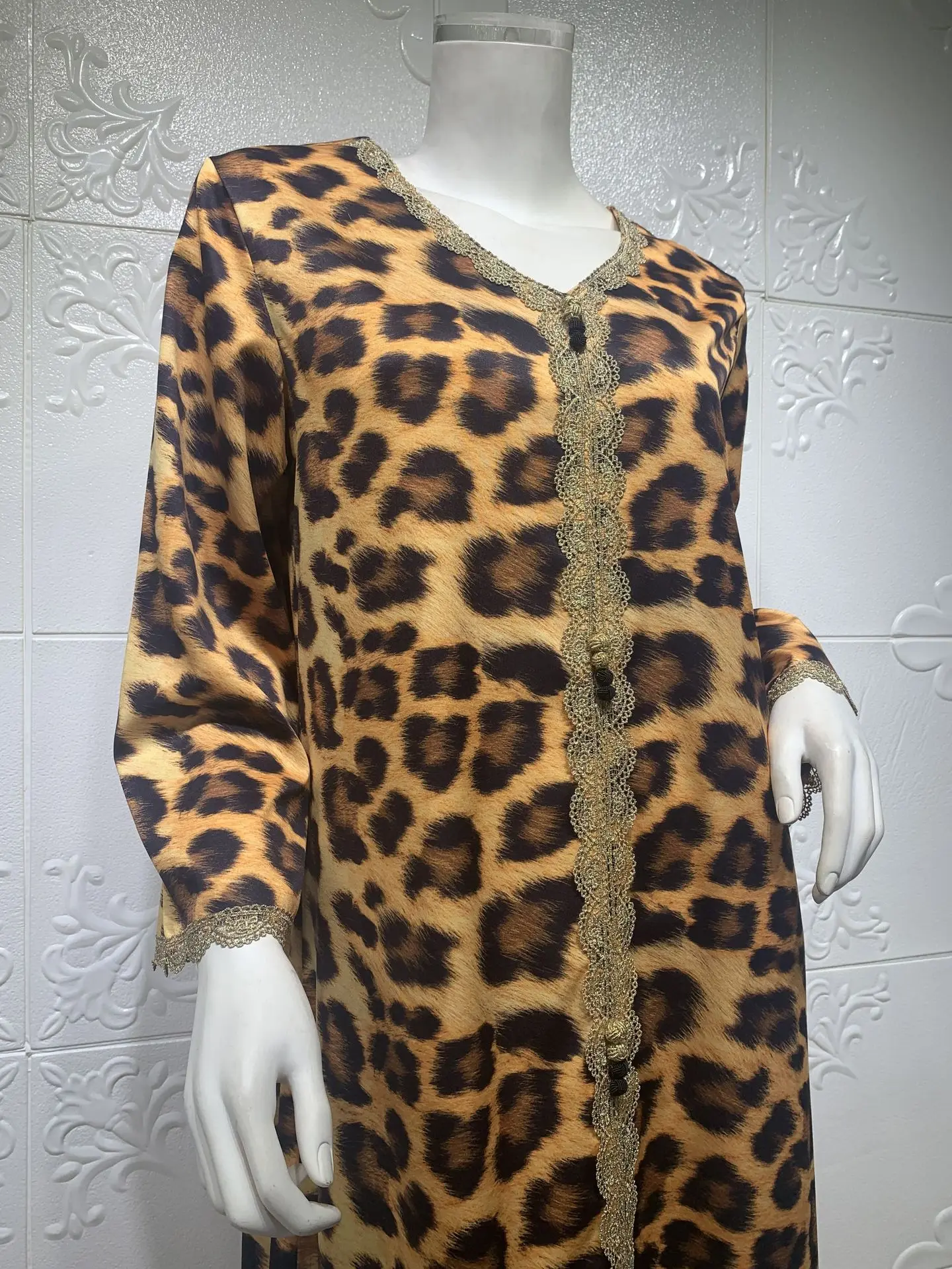 

Leopard Print Long Dress Abaya For Women Dubai Turkey Muslim Kaftan Plus Size African Boubou Ramadan Eid Mubarak Clothing