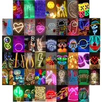 50pcs fluorescence series neon photos set for wall collage apply to bar cafe fluorescent mask picture wall stickers room decor