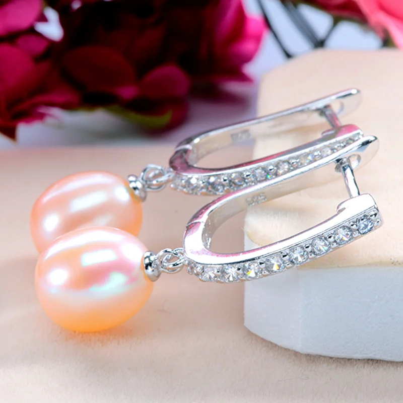 Серьги-подвески женские из серебра 2021 пробы с натуральным жемчугом цирконом