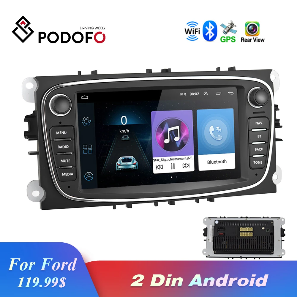 Автомобильный мультимедийный плеер Podofo Android 8 1 2 Din ГБ + 32 ГБ/1 Гб 16 Wi Fi Авторадио GPS MP5