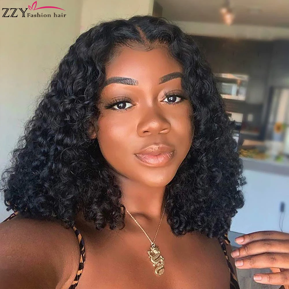 ZZY Curly Lace Front Human Hair Wigs for Black Women Kinky Curly Lace Frontal Wig 13*4 Lace Front BoB Wigs 150% Density
