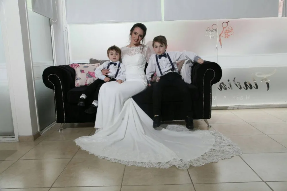 LORIE Русалка свадебное платье шифон и атлас и кружева с длинным рукавом свадебное платье с ремнем щетка поезд vestido de noiva