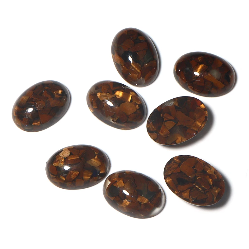 

Resin Cabochon with Tiger Eye Stone for pendants 5pcs/Lots Natural stone oval beads for jewelry accessories 18*25mm