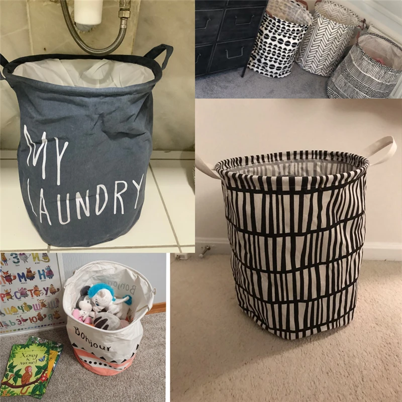18.5 Inches Large Laundry Basket Cartoon Alpaca Print Waterproof Round Canvas Collapsible Storage bin with Handles for Hamper | Дом и сад