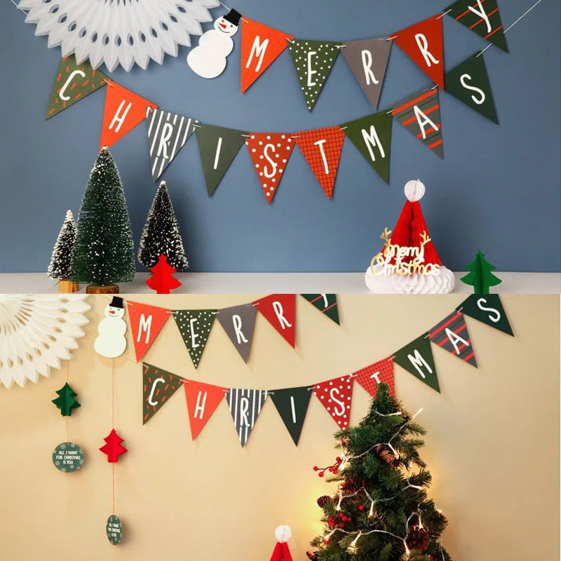 3 м Merry Christmas Вымпел треугольник флаг бумажный баннер красочные овсянки Висячие