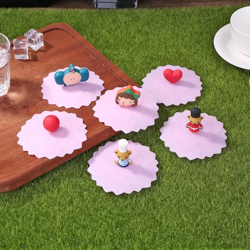 Розовая силиконовая крышка для чашки противоскользящая водонепроницаемая