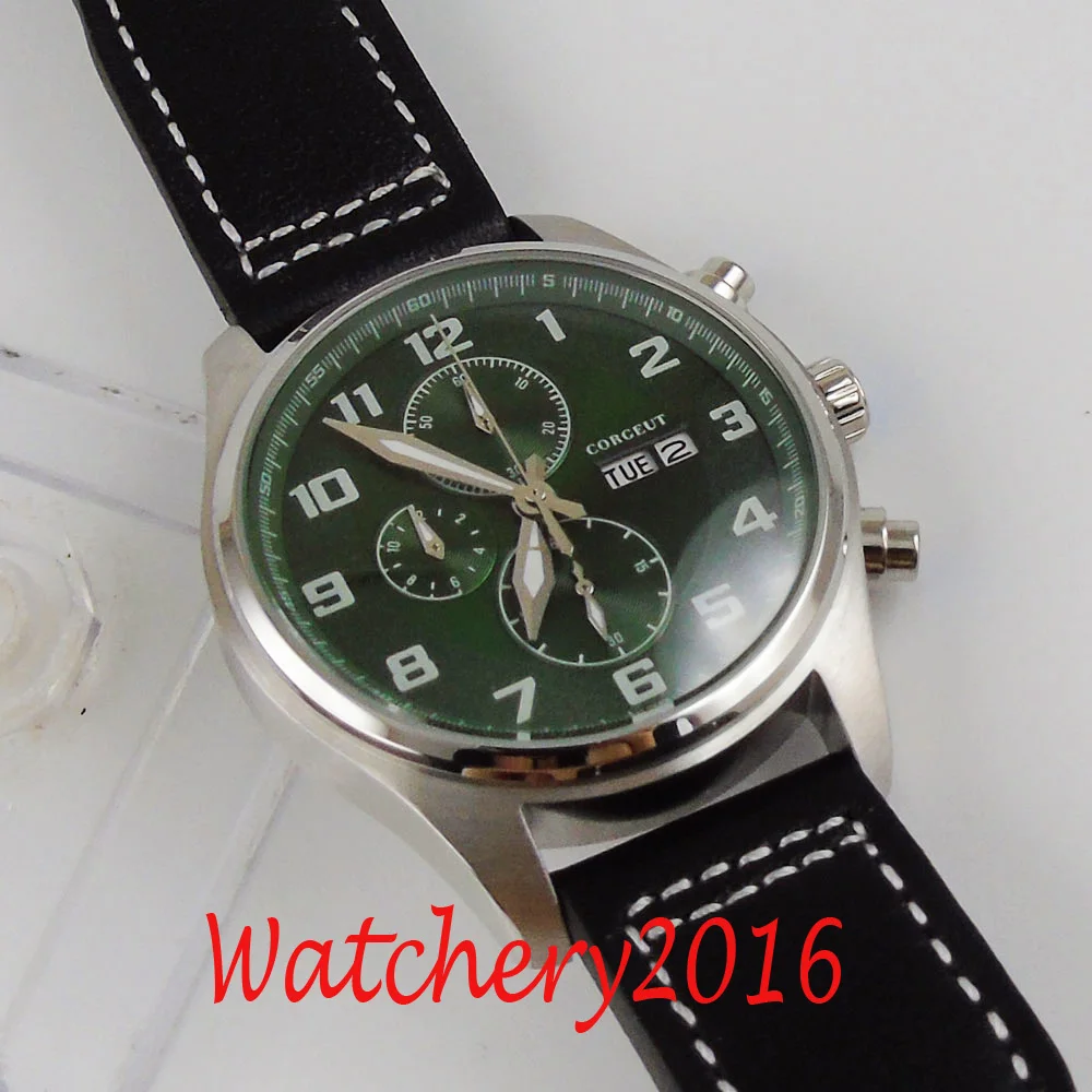 Мужские кварцевые часы с хронографом и кожаным ремешком 42 мм | Наручные