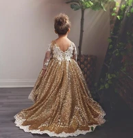 gold glitter flower girl dresses junior prom gown for pageant baby toddler long sleeves birthday party dress