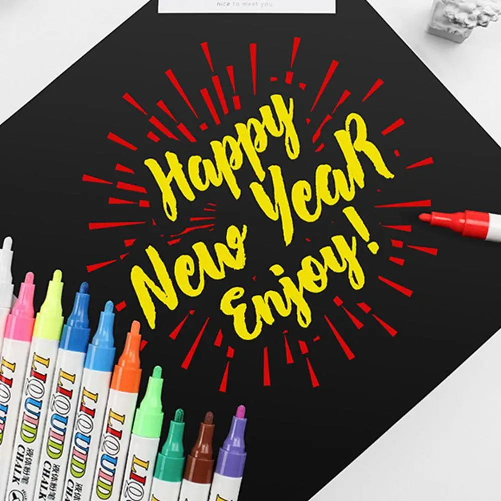 

12Pcs/set Liquid Chalk Pen Marker Water-soluble Glass Supplies Non-dust Chalk Office School Drawing Pen Windows Board Black S7Q3