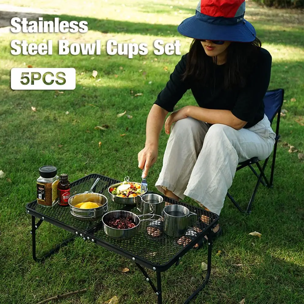 

5PCS Camping Cookware Utensils Dishes Cookware Set Picnic Pot Kettle Outdoor Camping Tourism Tableware Cups Set