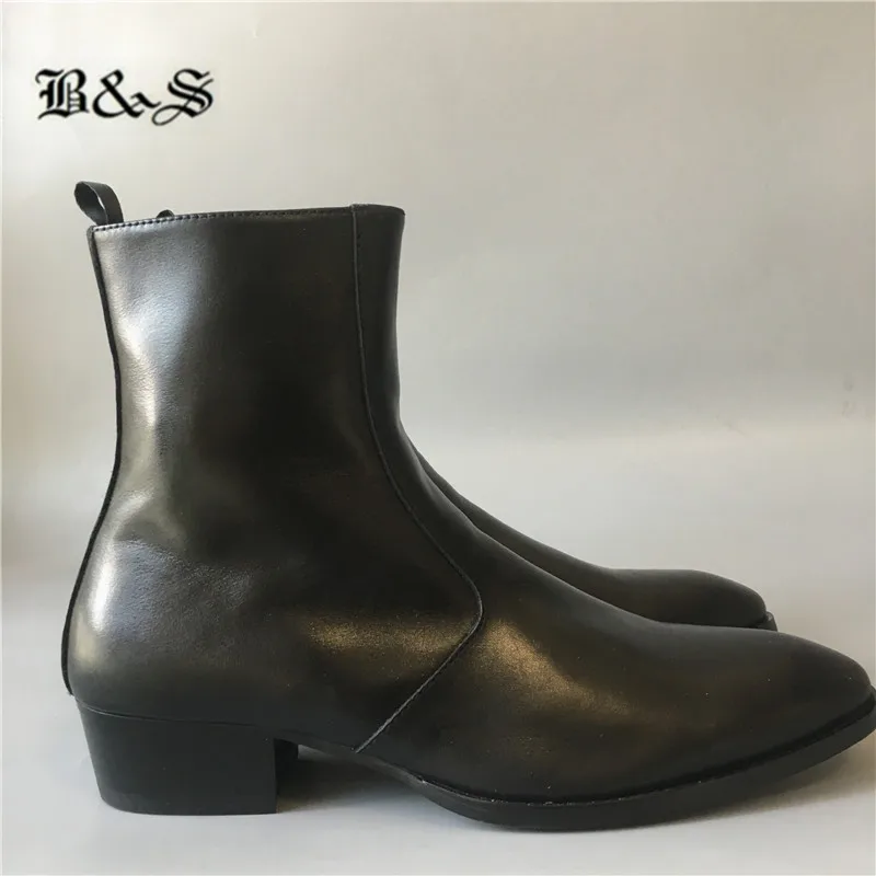 Черные и уличные новые роскошные облегающие Ботинки Челси из натуральной кожи на