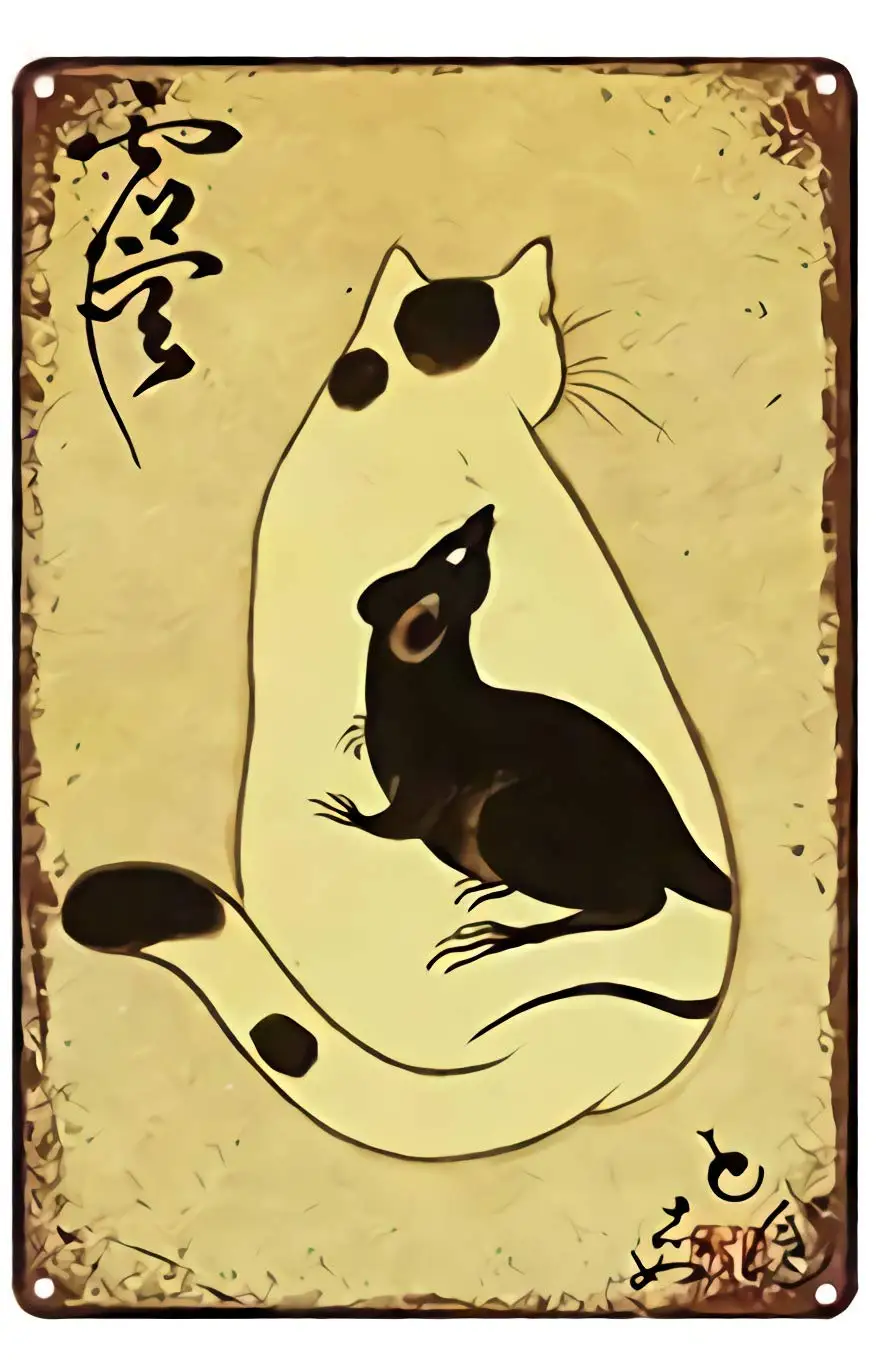 

Vintage Japanese Ninja Samurai Cat Tattoo Metal 8x12 Inch Home Kitchen Wall Retro Poster Plaque Mural Bar Pub Decor 12