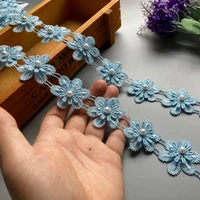 20x blue snowflake pearl flower lace trim fabric ribbon applique craft diy headband wedding embroidered trimmings wedding dress