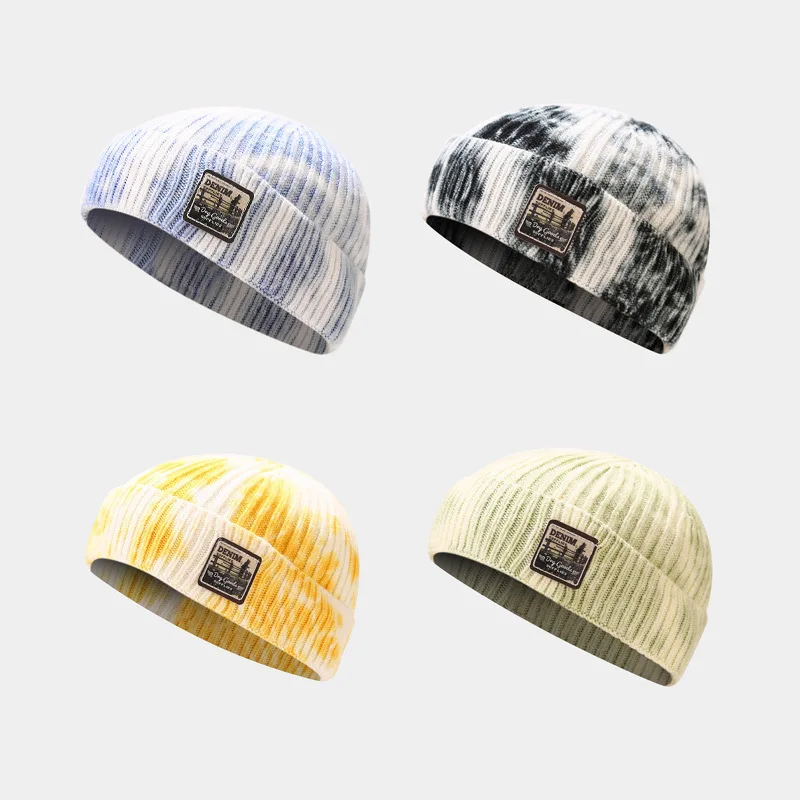 

2021 Women's Knitted Hat Skullcap Men's Beanie Hat Winter Tie-Dye Borderless Loose Cap Cuffs Docker Fisherman Beanie Men's Hat