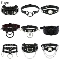 harajuku collar heart choker necklace pu leather choker punk goth handmade leather lock neck necklaces pendant chains jewelry