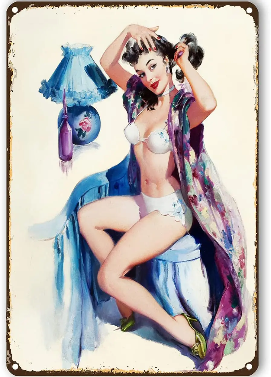 

Eeypy Pinup Wall Art Sexy Aluminum Sign Old Road Signs Pin Up Girls Metal Signs 16x12 inch