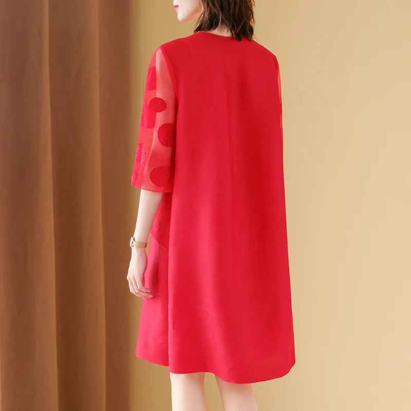 

Mesh Embroidery Patchwork Dress Fall 2020 New Loose Oversized Pleats Dress