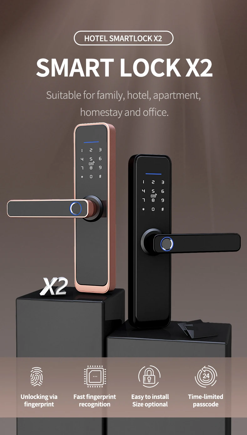 

Wifi Tuya X2-Bronze Electronic Door Lock Security With Tuya APP Remotely/Biometric Fingerprint/Smart Card/Password/Key Unlock