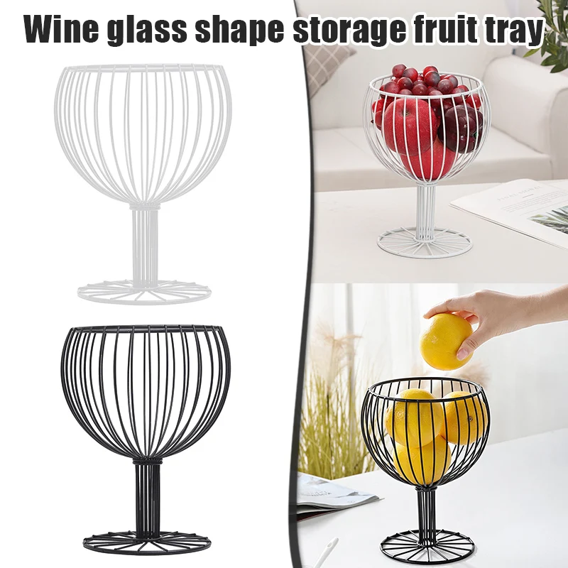 

Stylish Fruit Plate Wine Glass Iron Snack Storage Tray Dessert Fruit Basket Home Decor Iron Fruit Bowl Cocina Dropshipping-V12