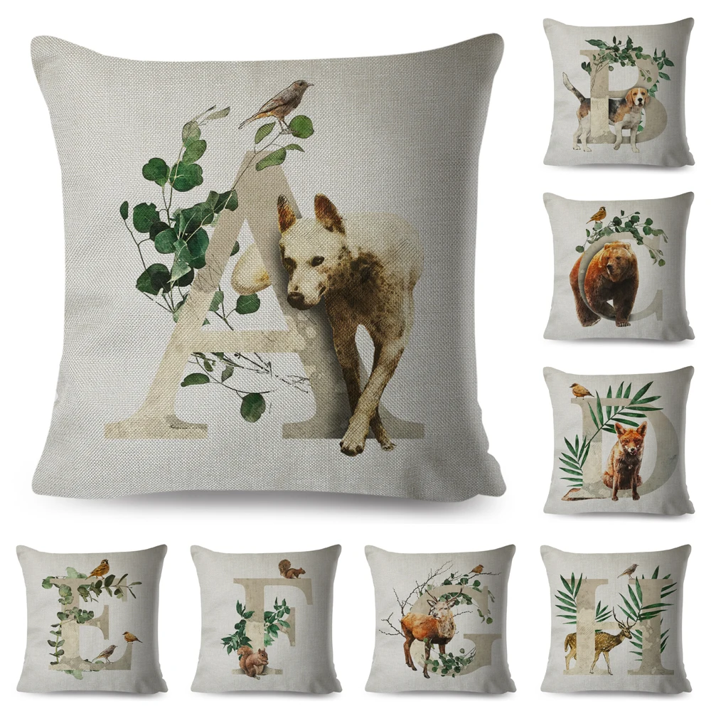 

Чехол для подушки с мультяшными надписями, искусственными собаками, лисами, птицами, декоративный чехол для подушки с изображением животны...