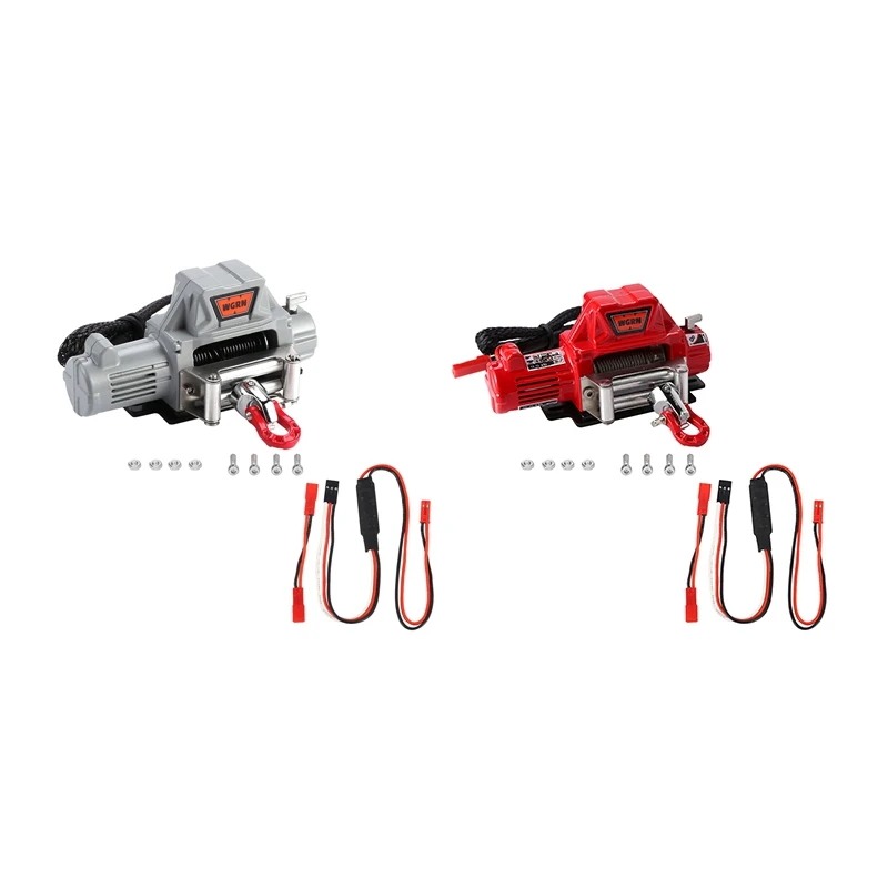 

2 Set Steel Wire Automatic Simulated Winch with CH3 Control Line Panel for 1/10 RC Crawler Car Axial SCX10,Gray & Red