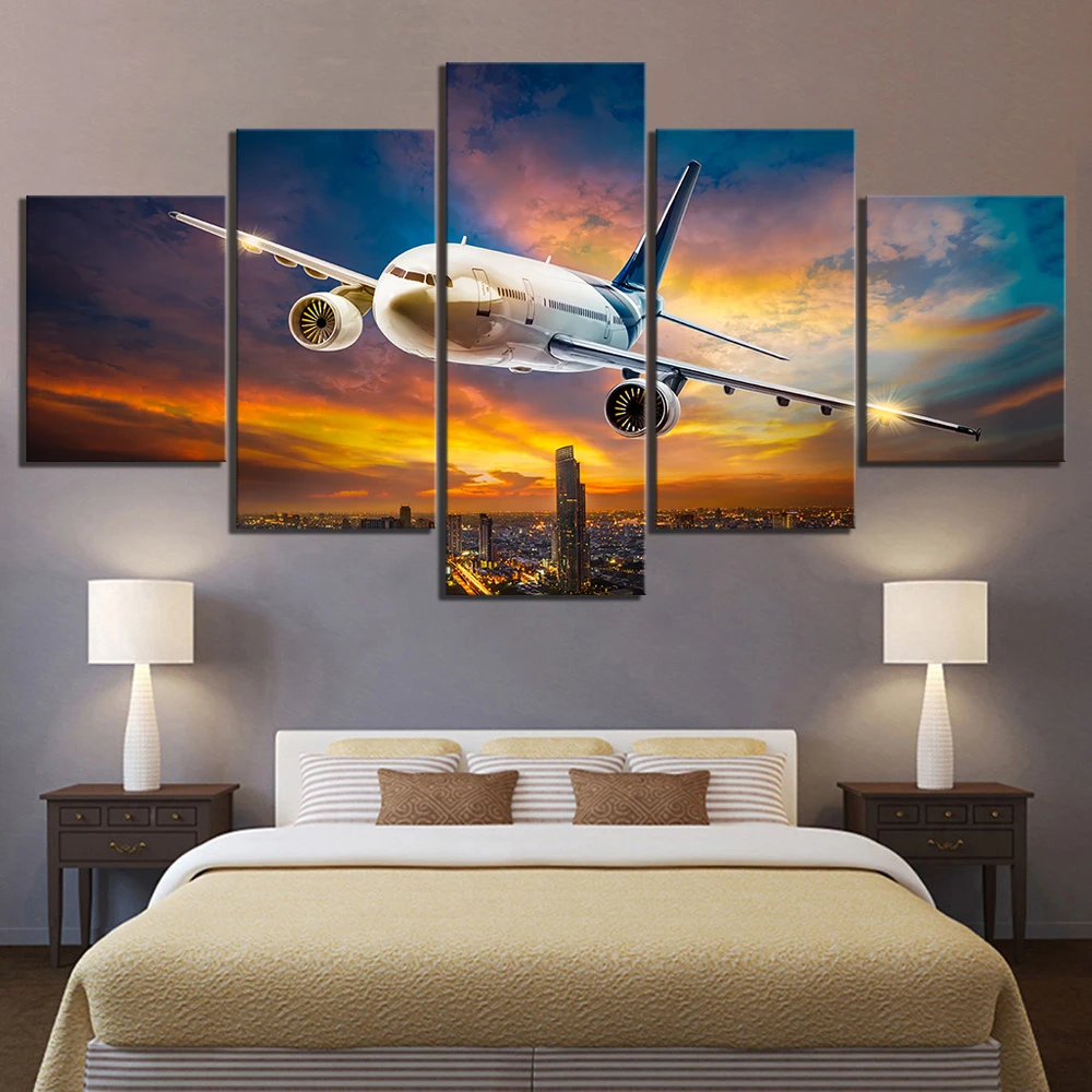 5 шт. HD Фэнтези искусство на холсте картины самолет городской пейзаж ночной вид