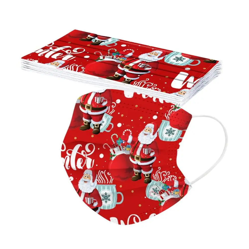 10 шт. Рождественская Маска для лица одноразовые Санты 3 слоя ушные петли взрослых