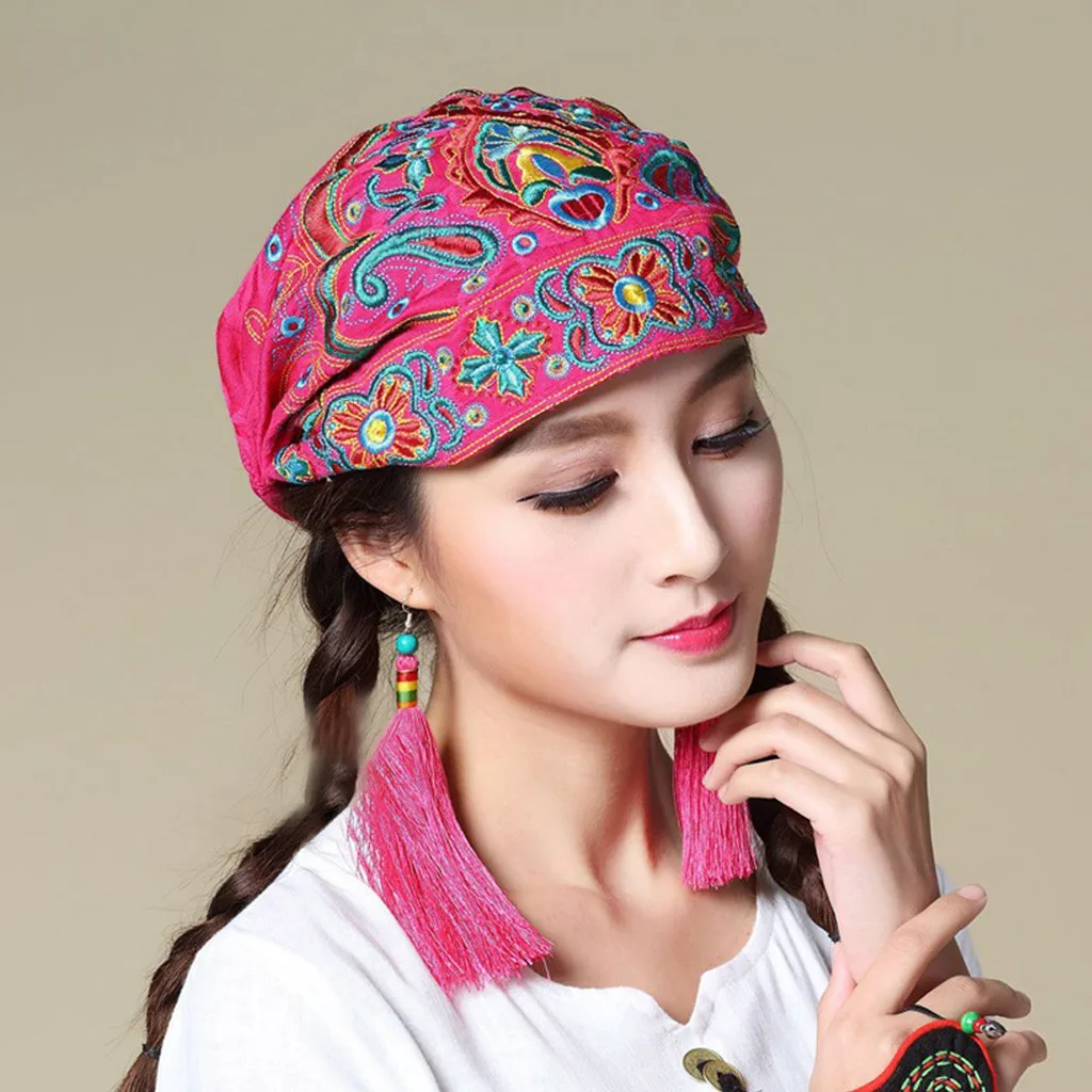 Women Mexican Style Ethnic Vintage Embroidery Flowers Bandanas Red Print Hat шапка женская зимняя czapka zimowa winter hat |