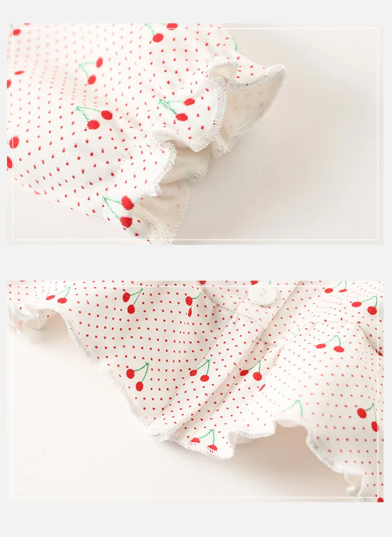 

Spring New Kids Children's Clothing Long Sleeved Cherry Print Cute Sleepwear Pant Two Piece Girls Pajama Sets