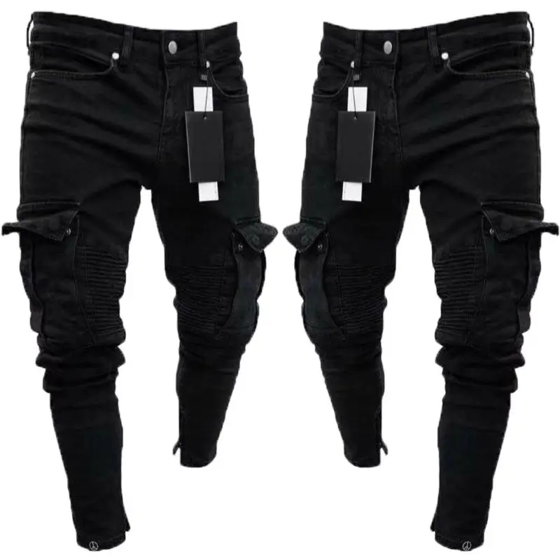 Мужские облегающие джинсы-карандаш в стиле хип-хоп длинные плиссированные