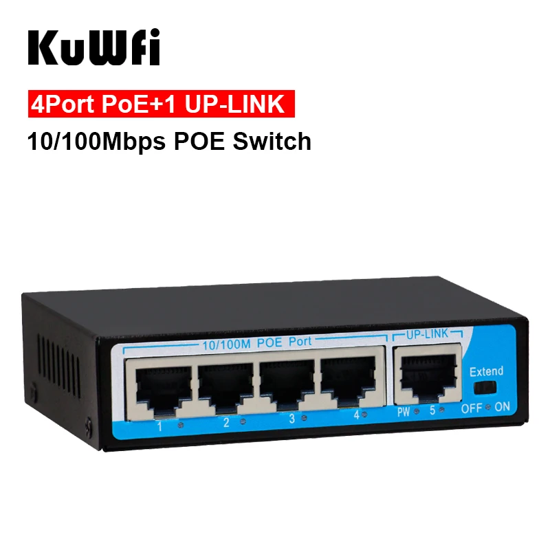 KuWFi POE коммутатор 4 + 1 порта 100 Мбит/с IEEE 802 3 af/at Fast Ethernet для системы