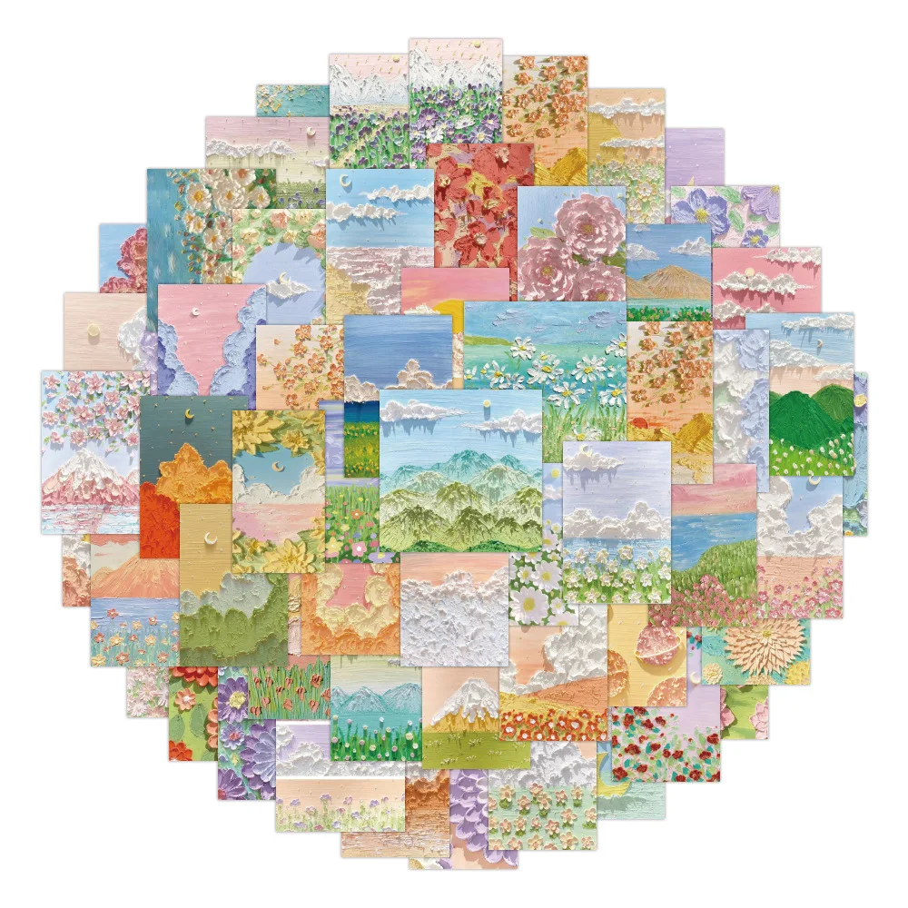 

10 / 30 / 50pcs Cartoon Scenery Ins Flowers and Plants Oil Painting Sticker Refrigerator Compartment Children's Reward Wholesale