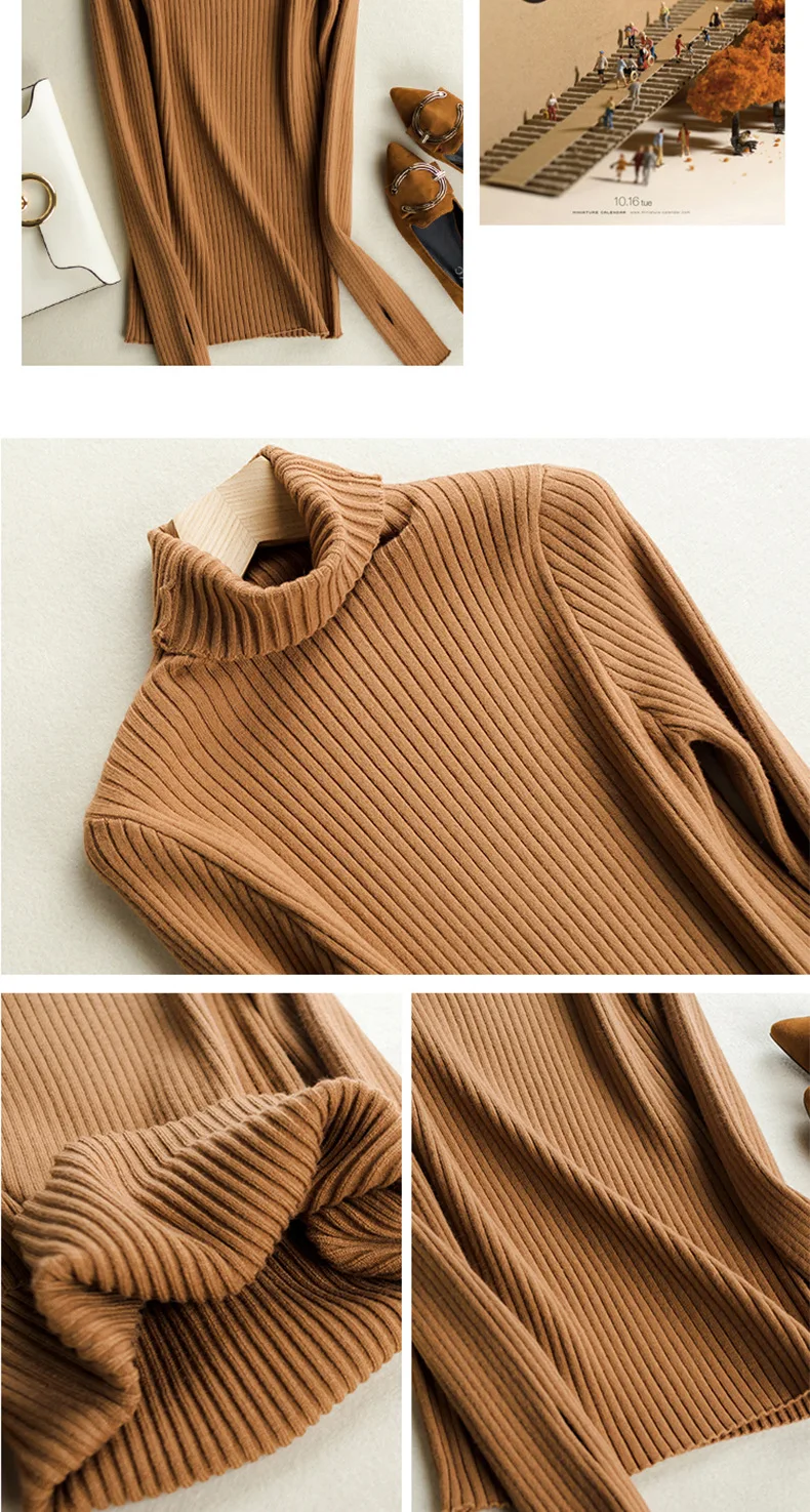 Женский свитер обтягивающий из мягкого материала с высоким воротом осень 2021 |