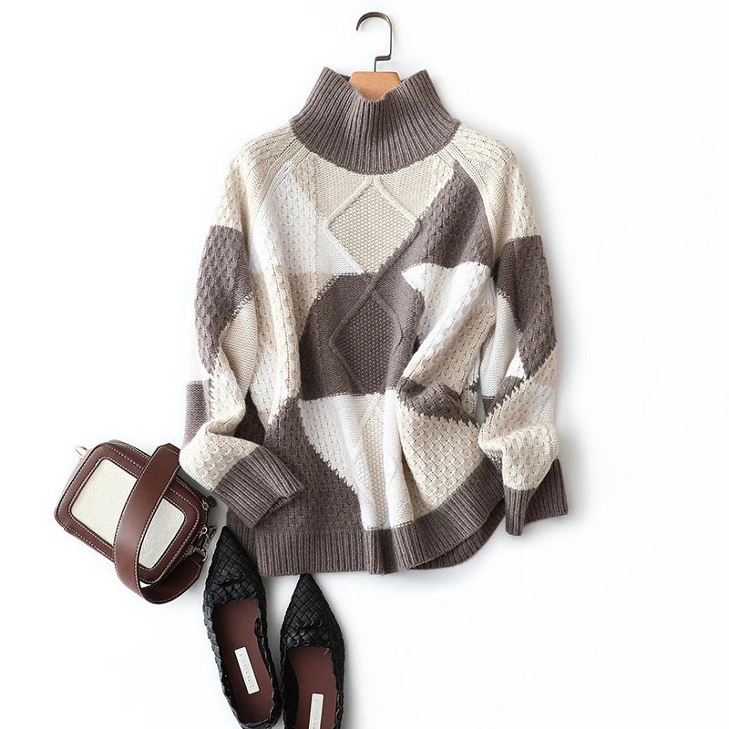 Осенне зимний Новый Винтажный женский свитер 100% кашемировый с высоким воротом