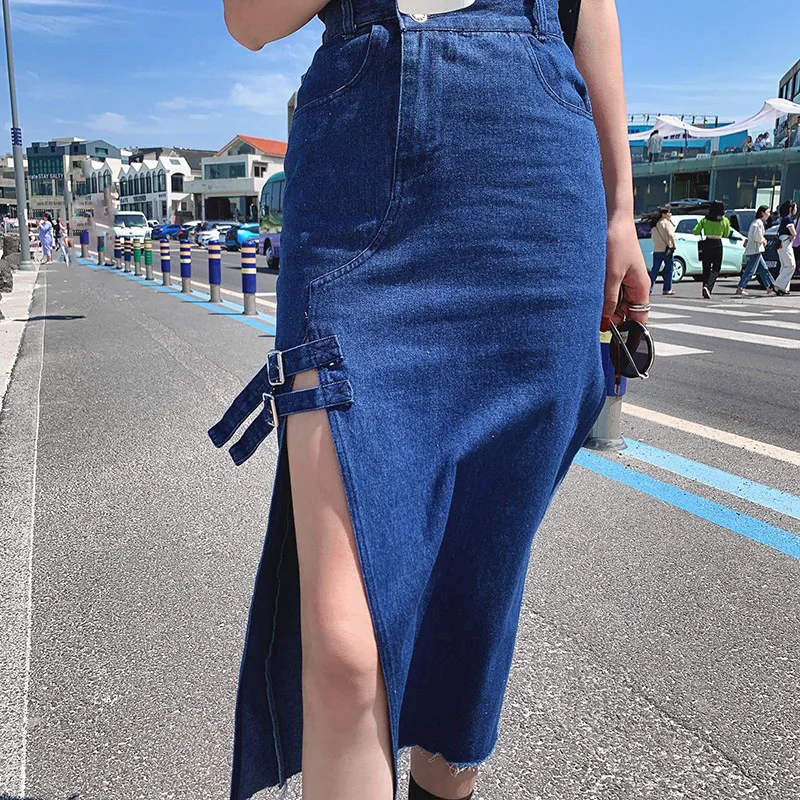 Шикарная джинсовая женская юбка с высокой талией сексуальная летняя Длинная 2020